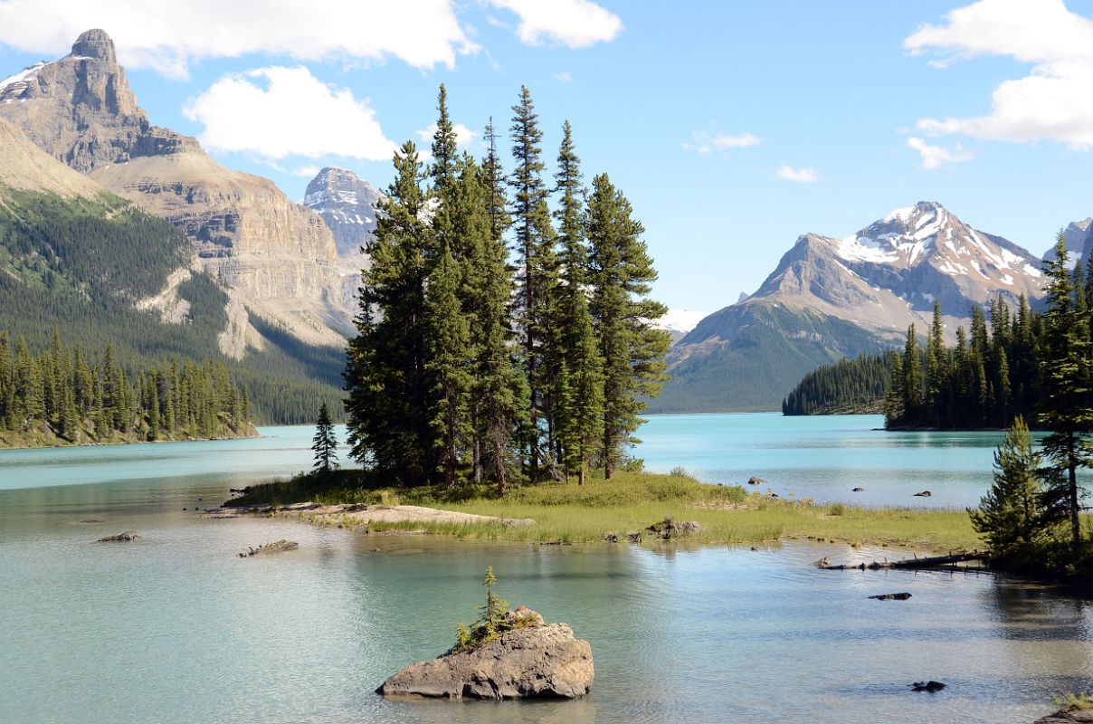 20 Spirit Island In Maligne Lake With Mount Paul, Monkhead Mountain, Mount Mary Vaux Near Jasper